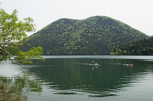 湖,绿色,独木舟