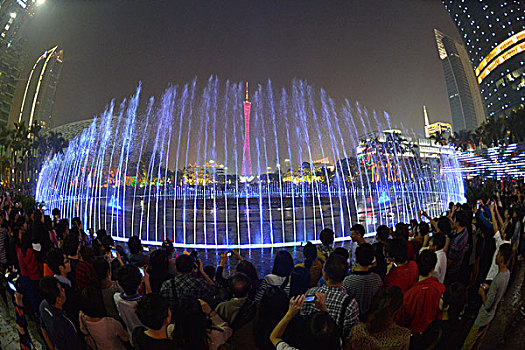 广州花城广场音乐喷泉之夜