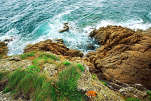 悬崖,大西洋,海岸,布列塔尼半岛,法国