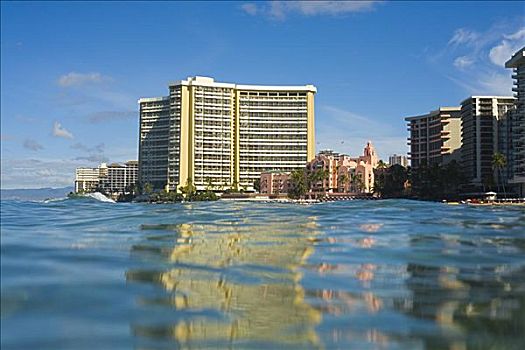 夏威夷,瓦胡岛,怀基基海滩,喜来登酒店,皇家,酒店,风景,海洋,反射