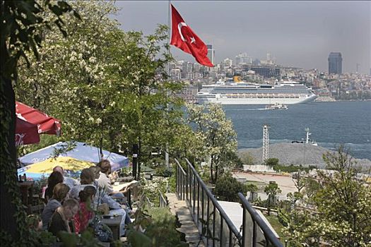 茶,花园,公园,远眺,博斯普鲁斯海峡,伊斯坦布尔,土耳其