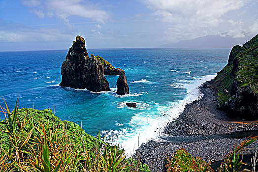 岩石,悬崖,海中,正面,海岸,北方,波尔图,马德拉岛,岛屿,葡萄牙