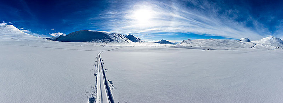 痕迹,滑雪,雪地,省,拉普兰,瑞典,斯堪的纳维亚,欧洲