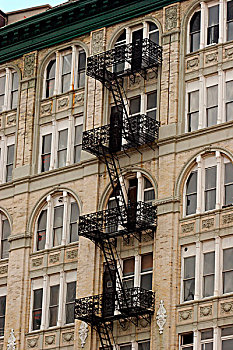 黑色,锻铁,防火梯,公寓楼,曼哈顿,纽约