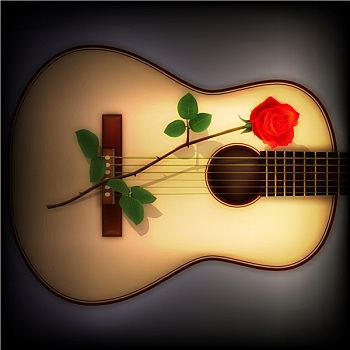 抽象,深色背景,玫瑰,吉他