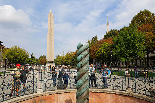 蜿蜒,柱子,后面,方尖塔,伊斯坦布尔,欧洲,省,土耳其