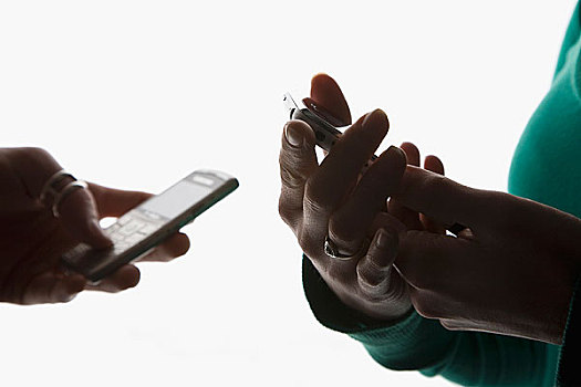 手,两个人,手机