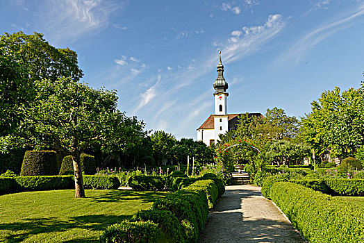 教堂,城堡,花园,施坦恩贝格,上巴伐利亚,巴伐利亚,德国,欧洲