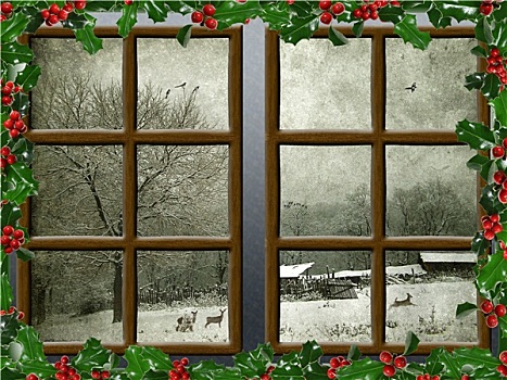 冬天,风景,木头,乡村,窗户