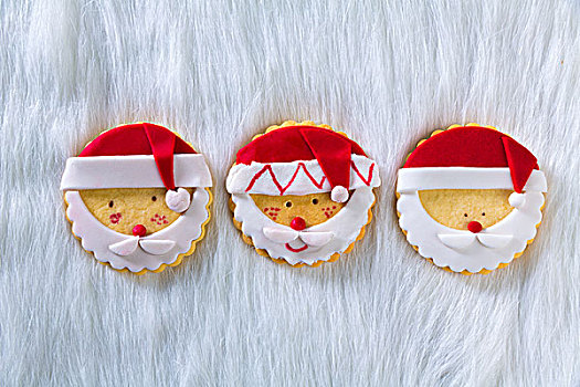 圣诞曲奇,圣诞老人,脸,白色背景,毛皮,背景,排列,留白