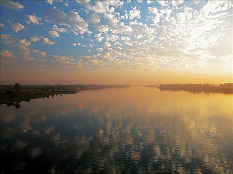 反射,云,水上,尼罗河,埃及