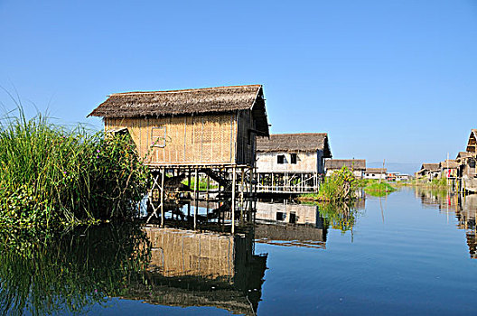 堆,住所,乡村,茵莱湖,缅甸,东南亚
