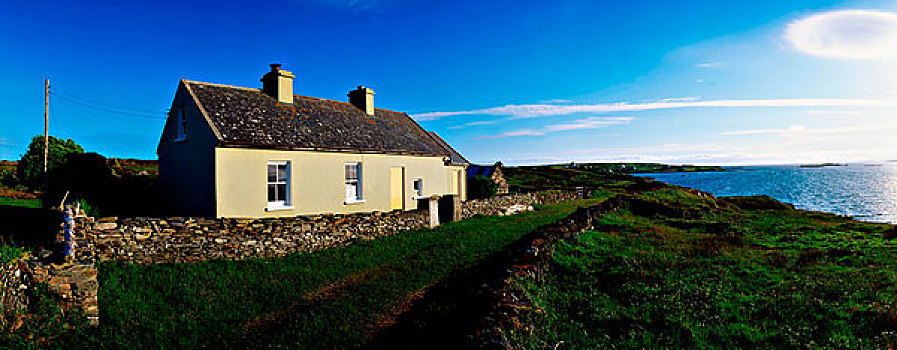 传统,屋舍,岛屿,叫,水,湾,爱尔兰