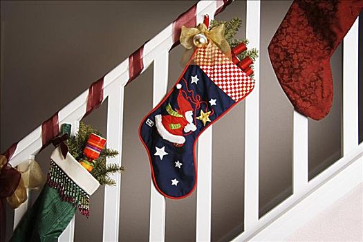 圣诞节,场景,圣诞袜,栏杆