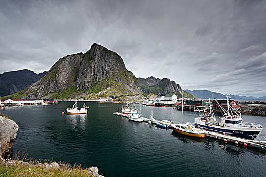 港口,船,瑞恩,罗浮敦群岛,挪威,斯堪的纳维亚,欧洲