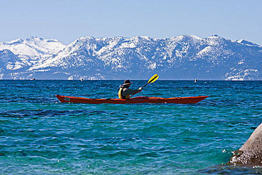 一个,男人,海上皮划艇,太浩湖,靠近,内华达