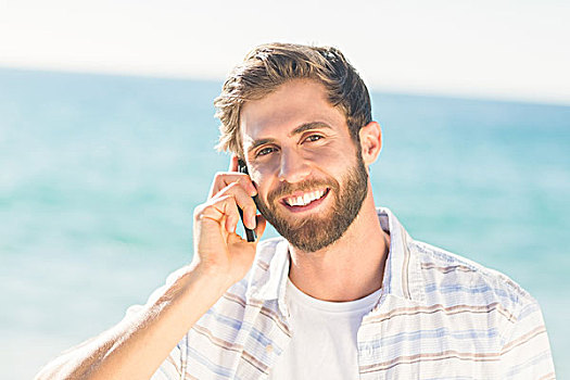 男人,电话,海滩