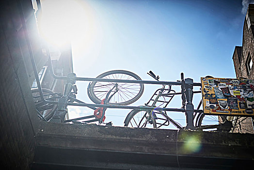 阳光,仰视,自行车,运河,堤岸,阿姆斯特丹