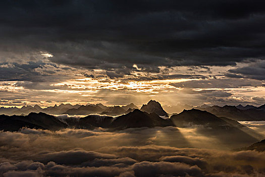 山,云,仰视,早晨,布雷根茨,树林,奥地利,欧洲