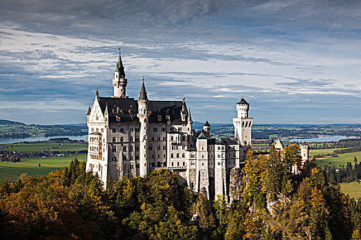 德国,巴伐利亚,旧天鹅堡,城堡,新天鹅堡,桥,风景