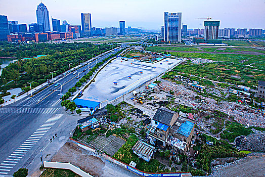 俯瞰,建筑群,大楼,道路,城市,全景