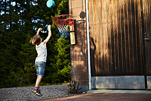 男孩,玩,篮球