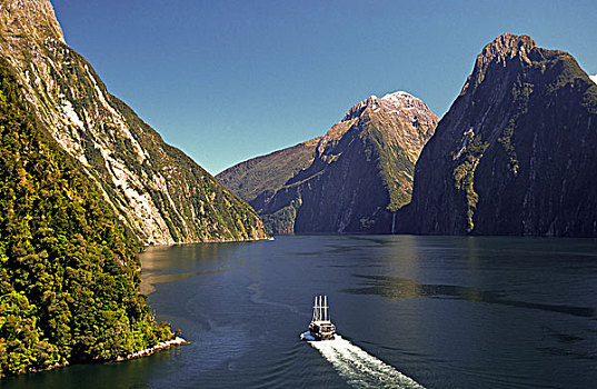 新西兰,游船,米尔福德峡湾,峡湾国家公园,俯视