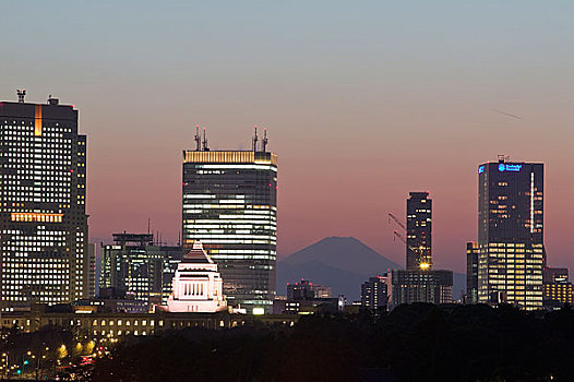 夜景,日本,国家,饮食,建筑,山,富士山