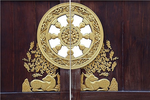 中式,木门,金色,装饰,龙,庙宇,泰国