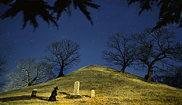 墓地,男人,帽子,祈祷,庆州,韩国,亚洲