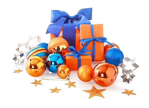优雅,蓝色,橙色,圣诞节,物品