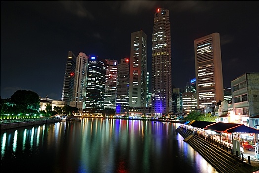 夜晚,天际线,新加坡
