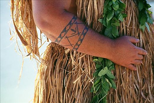 库克群岛,特写,手臂,纹身,草,上面,裙子