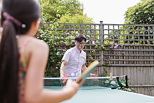 父亲,女儿,玩,乒乓球