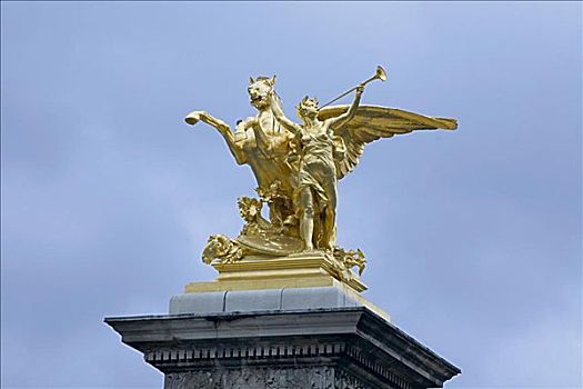 仰视,镀金,雕塑,争斗,亚历山大三世,巴黎,法国