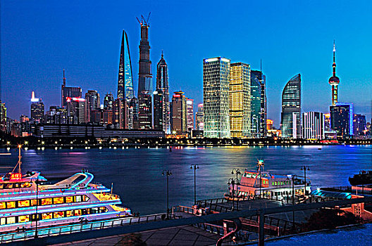 从上海北外滩游轮码头眺望浦东陆家嘴