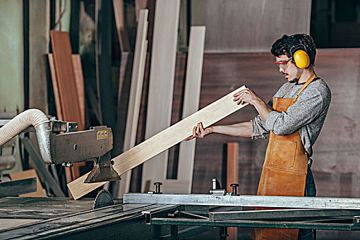 木匠,检查,木板,木头,台锯,工作间