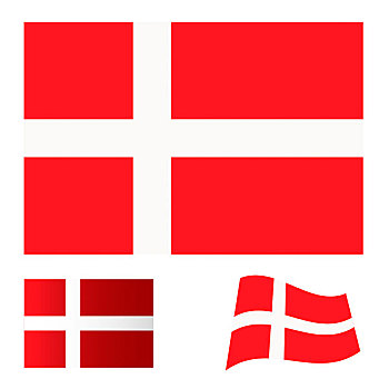 插画,收集,旗帜,象征,丹麦