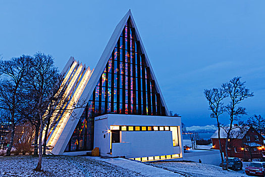 教堂,北极,大教堂,黄昏,特罗姆瑟,挪威,欧洲