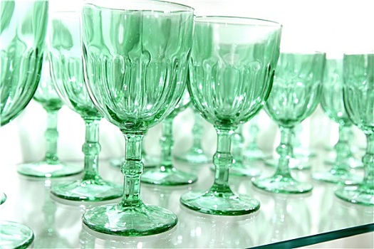 绿色,杯子,排,玻璃杯,水晶,厨具