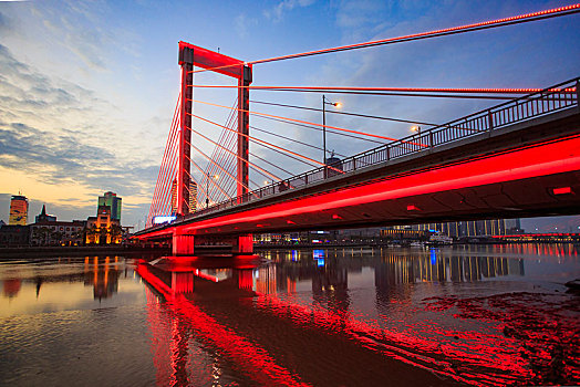 桥梁,桥,甬江大桥,红色,斜拉式,线条,老外滩,财富中心