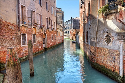 小,运河,老,红砖,房子,威尼斯,意大利