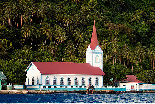 教堂,海岸线,法属玻利尼西亚