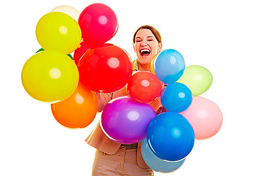高兴,职业女性,庆贺,许多,彩色,气球