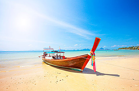 长尾船,热带沙滩,甲米,泰国