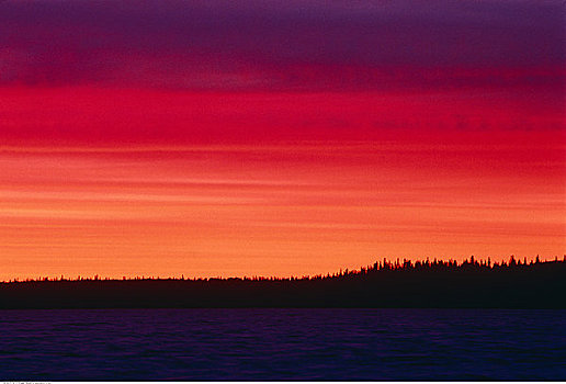 清晰,湖,日落,赖丁山国家公园,曼尼托巴,加拿大