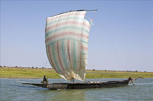 马里,尼日尔,三角洲,独木舟,帆,尼日尔河