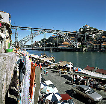 葡萄牙,市场,桥,河