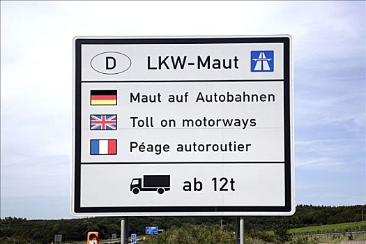 信息牌,高速公路,指示,收费站,卡车,德国,边界,靠近,卢森堡,欧洲
