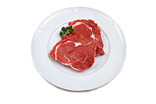 生食,牛里脊肉,牛排,白色背景,盘子